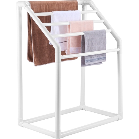 VEVOR Handdoekhouder met 5 handdoekstangen, vrijstaand, handdoekhouder voor spa en zwembad, 94 x 60 x 127 cm, wit, draagvermogen 25 kg, handdoekhouder van PVC met 8 handdoekklemmen en 1 haak