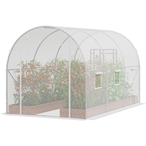 VEVOR Walk-In Tunnelkas, 3,9 x 1,9 x 1,8 m, Polytunnelkas, Plantenkas met gegalvaniseerd stalen frame, witte PE-afdekking, oprolbare ritssluiting en 6 ramen voor buitengebruik