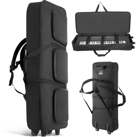 VEVOR Keyboardtas, Keyboardtas voor 88 toetsen, 1100 x 440 x 180 mm, Gigbag voor elektrische piano met verstelbare schouderbanden, handvatten en wielen, 1680D, waterafstotend en gewatteerd voor keyboard