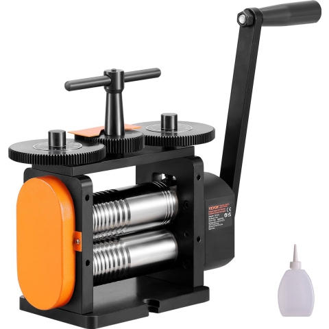 VEVOR 3 in 1 handwalsmachine 57 mm combinatiewalsmachine, handmatige walsmachine, sieradenwalsmachine, instelbare dikte van 0 tot 5,5 mm, handwalsmachine voor platina / K-goud / messing / aluminium