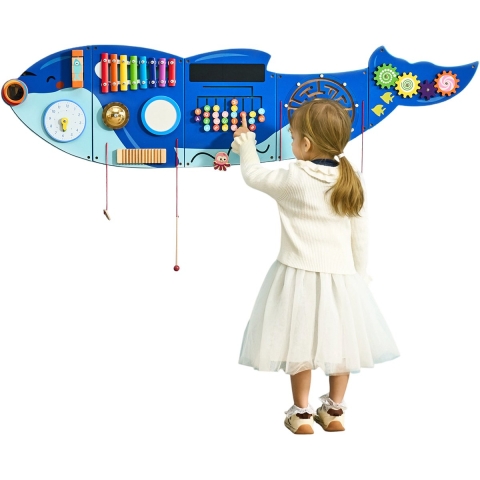 VEVOR Orca Activity Wall, Busy Board Panels, 12 spellen, Montessori sensorische muurspeelgoed voor kinderen van 3-12 jaar, leeractiviteitencentrum, ideaal voor de speelkamer, kleuterschool en klaslokaal