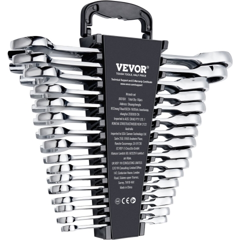 VEVOR Combinatiesleutelset 16-delige ratelsleutelset met opbergrek, Cr-V stalen sleutelset metrisch 8 mm tot 24 mm, ideaal voor huishouden, garage, werkplaats, autoreparaties en noodgevallen