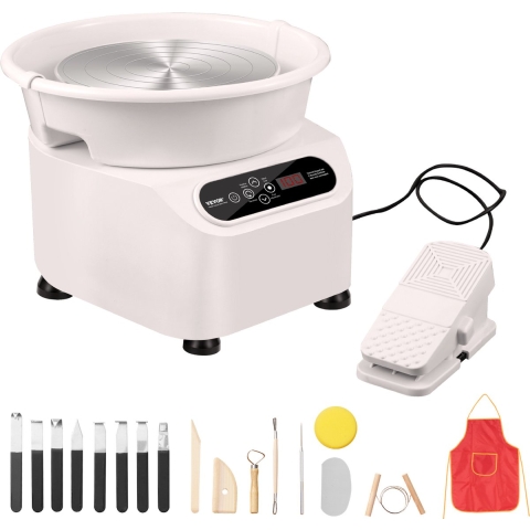 VEVOR Pottenbakkersschijf, 28 cm pottenbakkersvormmachine, 350 W elektrische pottenbakkersschijf met pedaal en LCD-touchscreen, keramische schijf met directe aandrijving en vormgereedschap voor doe-het-zelf-knutselwerkjes, wit