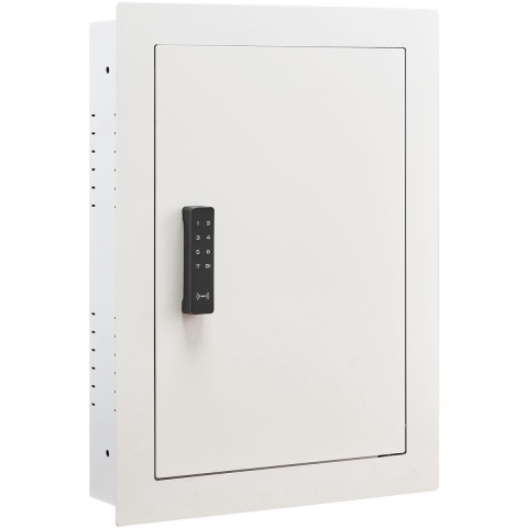 VEVOR wandkluis met wachtwoord, sleutel en draaiknop, ingebouwde behuizing van koudgewalst staal Q235 met verstelbare schappen en bevestigingsgaten voor geld, sieraden, paspoort, wit