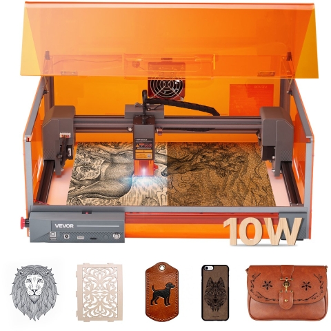VEVOR Lasergraveerder, 10 W, Lasergraveer- en snijmachine met behuizing, lasersnijder, graveermachine, werkgebied 300x300 mm, 7000 mm/min, voor hout, leer, glas, bepaalde metalen, klasse 1