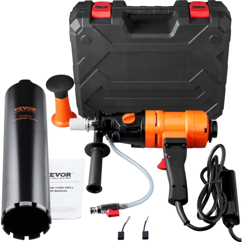VEVOR Diamantboorinstallatie 1500W Diamantboormachine Kernboorapparaat 1100/2400 RPM Kernboormachine Nat boren, 8-10,2 cm Magneetboormachine Geschikt voor het boren in gewapend beton, marmer, enz.