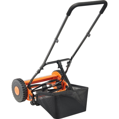 VEVOR cilindermaaier met 400 mm snijbreedte, grasmaaier 15-45 mm verstelbare snijhoogte, handmaaier met 5 messen en grasopvangzak, ideaal voor gazons, opritten, binnenplaatsen