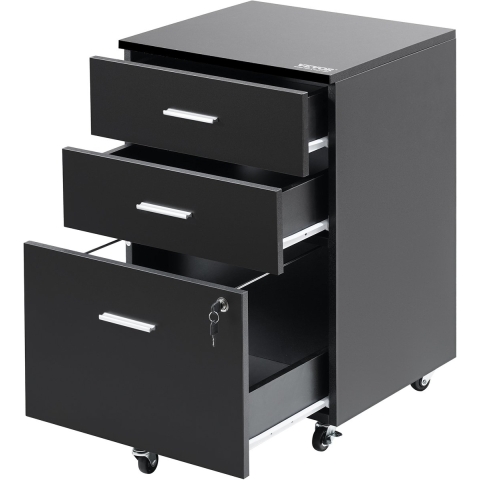 VEVOR 3-laags archiefkast met 3 laden + 2 sleutels, draagvermogen 63,5 kg, opbergkast voor kantoor en woonkamer, 450 x 400 x 650 mm metalen kast mobiele container