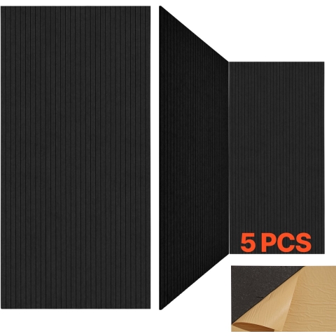 VEVOR 5-pack akoestische panelen met zelfklevende tape, 1200x600x10 mm geluidsdichte schuimpanelen, akoestische wandpanelen van polyestervezel, voor thuis, studio, kantoor, theater, zwart