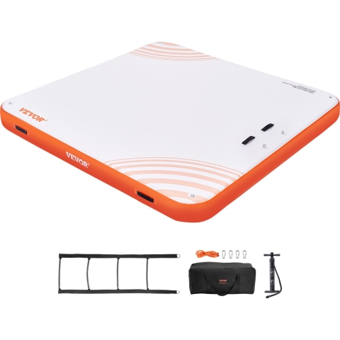 VEVOR Opblaasbaar drijvend dok, 2,13 x 2,13 m, opblaasbaar dokplatform, antislip waterdrijvend dokmat met draagbare draagtas en afneembare ladder, zwemplatform-eilandvlot voor zwembad