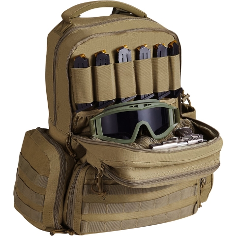 VEVOR Pistooltas, Geweertas, Pistooltassen voor 6 pistolen, Pistoolrugzak met 6 onafhankelijke pistoolzakken en 10 magazijnen, Pistoolrugzak voor buitenjacht, Afsluitbare tas, Bruin