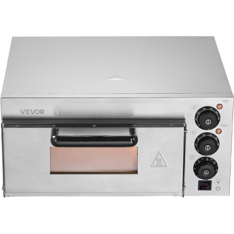 VEVOR Commerciële Aanrecht Pizzaoven, 14-inch Enkellaags Elektrische RVS Pizzaoven met Steen en Handvat, Multifunctionele Binnenpizzamaker voor het Bakken van Pretzels in Thuisrestaurant