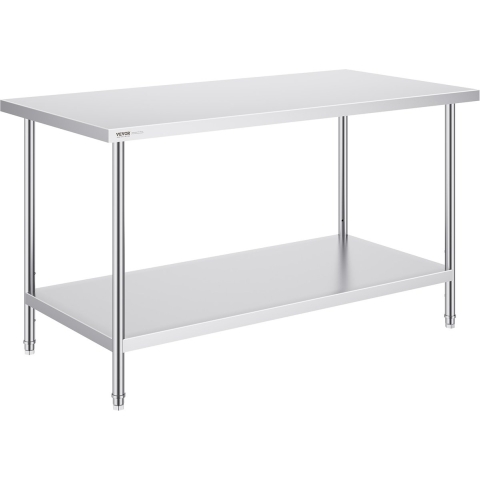 VEVOR RVS-werktafel, robuuste metalen werktafel met 3 verstelbare hoogtes, commercieel werkstation voor keuken, garage, restaurant, achtertuin 762 x 1524 x 864 mm