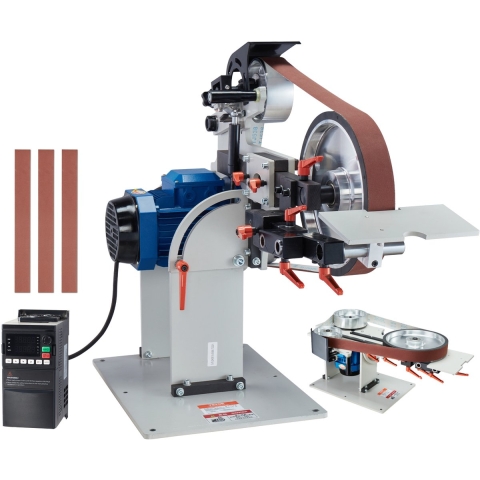 VEVOR Bandschuurmachine, 72 x 2 inch variabele snelheid bandpolijstmachine met VFD, 1500W messenslijper met 3 slijpschijven en 3 schuurbanden voor metaalbewerking, compatibel met 72"- 82 x 2" banden