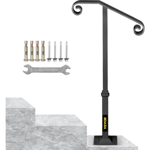 VEVOR Smeedijzeren Leuning 1-2 Treden Trap Leuning 36" Smeedijzeren Leuning Rail 4x6" Basisplaat Outdoor Indoor Universele Trapleuning voor Tuinen, Woongebouwen, Commerciële Kantoorgebouwen, Hotels