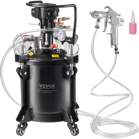 VEVOR Druktank voor spuitverf, 10L volautomatische druktank met roerfunctie, 70 psi regelbare druk, druktank, verfcontainer met spuitpistool en slangen, voor schilderen etc.