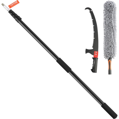 VEVOR Telescopische snoeizaag 1,5-6,1 m Uitschuifbare snoeischaar, scherp stalen blad voor het snoeien van hoge takken, met lichtgewicht aluminiumlegering handvat en een chenilleborstel Stok snoeischaar Handleiding