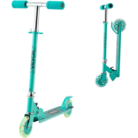 VEVOR Step (2 wielen) voor kinderen vanaf 3 jaar, stadsstep, kinderstep met lichtgevende wielen, in hoogte verstelbaar stuur, antislip deck en opvouwbaar frame, step tot 50 kg, groen