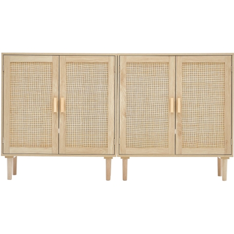 VEVOR Rotan kast Rotan ladekast 2-delige opbergkast met 4 magnetische deuren, dressoirkast met verstelbare planken, ideaal voor hal, entree, woonkamer of keuken