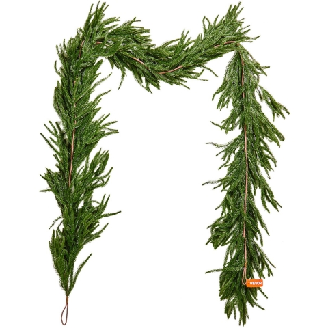 VEVOR Kerstkrans, 2750 mm, Realistische Norfolk Dennenkrans, Dennenkrans, Kunstmatige Groenkransen, voor Binnen- en Buitenkerstdecoratie op Tafel, Schoorsteenmantel en Open Haard