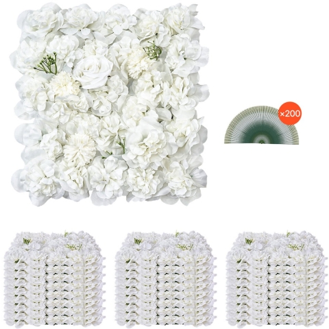 VEVOR Kunstplantenwand, 24 stuks, 380 x 380 x 65 mm, Kunstmatige haag, Naadloos ontwerp en eenvoudige installatie voor bruiloften, Valentijnsdag, thuis, babyshowers en achtergronddecoratie, Wit