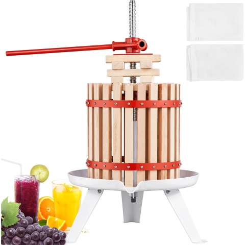 VEVOR Fruitpers Sapcentrifuge Bessenpers 11,3 L, Fruitpers 40 x 40 x 20,5 cm Zelkova Houten Handmatige Fruitpers, Appelpers Wijnpers Mashpers Sapcentrifuge Sapcentrifuge Fruitmolen met Filterzakken