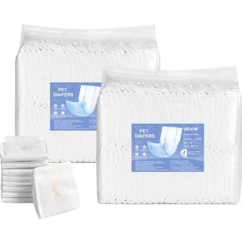 VEVOR Hondenluiers, Taillemaat 6-13 inch, Wegwerpluiers voor mannelijke honden, 360° Lekvrije buikbanden met vochtindicator voor mannelijke honden, Training, Incontinentie, XS, 2 verpakkingen van 48 stuks.