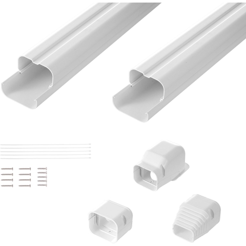 VEVOR Mini Split Line Kit Afdekking 76,2 mm B 2270 mm L, Decoratieve PVC Airconditioner Buisafdekking met 2 Rechte Kanalen en Complete Componenten, Overschilderbaar voor Warmtepompen, Wit