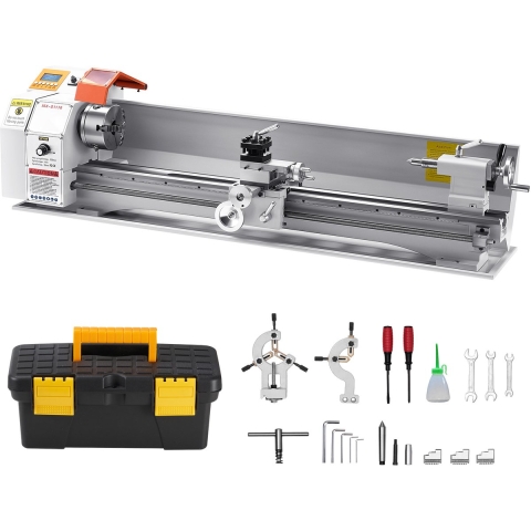 VEVOR Metaaldraaibank 220x1000 mm Draaibank Automatische Voeding 2500 tpm Toerental 1250 W Borstelloze Motor, met Accessoires, Tafeldraaibank voor het Bewerken van Precisieonderdelen