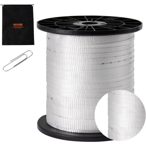 VEVOR Polyester trekband, 96,9 m x 1,9 cm, trekvermogen 1134 kgf, bedrukte band voor het trekken van kabels voor verpakkingen, tuinieren, commerciële elektriciteit, leidingwerk, wit