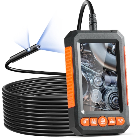 VEVOR endoscoopcamera met licht, industriële borescoop met dubbele lens, 4,3-inch scherm, 1080P inspectiecamera, 8+1 lampen, 4x zoom, IP67 waterdichte slangencamera voor auto, loodgieterswerk (5 m kabel, 32 GB kaart)