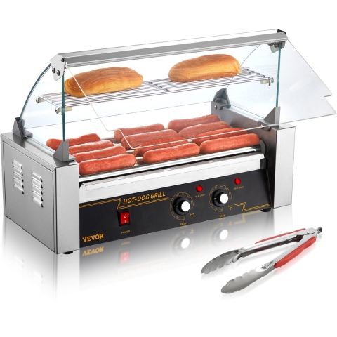 VEVOR Hot Dog Maker Hot Dog Grill Hot Dog Rolls Grill RVS 5 Rollen 1kW