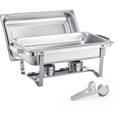 VEVOR Chafing Dish Buffet Chafing Dish van roestvrij staal met 6 grote pannen (7,5 L), rechthoekige cateringwarmtedispenser met deksel, waterpanstandaard en brandstofhouder, voor feesten, zilver