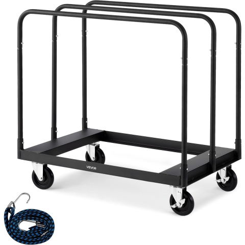 VEVOR Bordenwagen, 816 kg, transportwagen met 360° zwenkwielen, bordenwagen met spanband en 3 zijleuningen, bordenrol, transporthulpmiddel voor fabriek, magazijn, garage, zwart, 955 x 610 x 935 mm