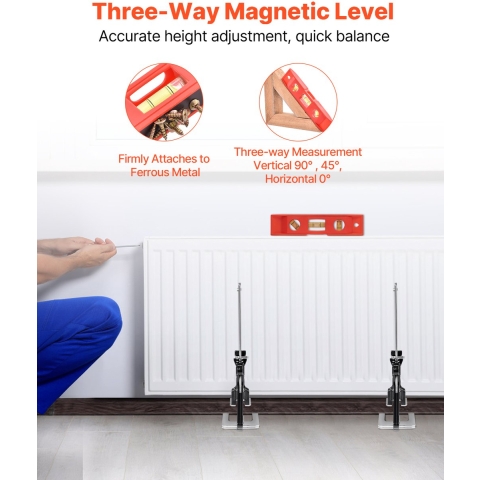 VEVOR arbeidsbesparende trolleykrik, 2 stuks, 100 kg hefvermogen, hefhoogte tot 180 mm, handhefgereedschap met magnetische waterpas, in hoogte verstelbaar, voor deuren, ramen, meubels, houtbewerking, zwart