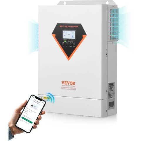 VEVOR Hybrid Solar Inverter, 6000W, Alles-in-één zuivere sinusomvormer en -lader, 48V DC naar eenfasige 220/230V AC, met ingebouwde 120A MPPT-zonnecontroller, voor off-grid systemen met loodzuur-lithiumbatterijen