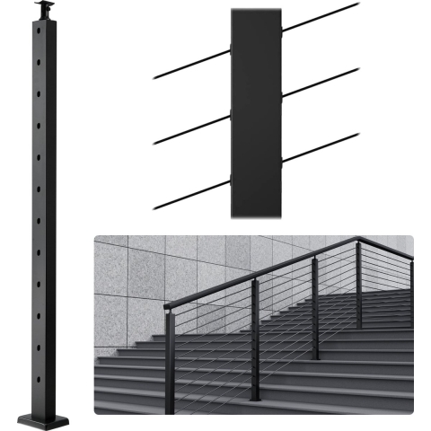 VEVOR kabelleuningpaal, 106,68 x 2,54 x 5,08 cm, 30° schuin gat, trapleuningpaal, 12 voorgeboorde gaten, SUS304 roestvrijstalen paal met gebogen beugel, 1JZLGZHS1067HNEKBV0