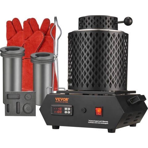 VEVOR Goudsmeltoven 1350 W, Elektrische digitale smeltoven, 1150 ℃, Elektrische smeltoven met 1 kg & 3 kg grafietkroezen voor het smelten van goud, zilver, koper, aluminium, enz. Zwart