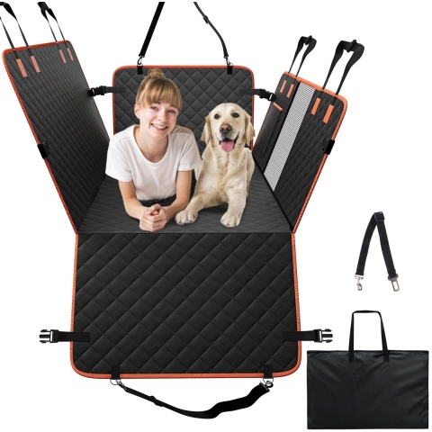 VEVOR Autostoelhoes voor honden, Hondendeken voor de achterbank, Autostoelhoes voor honden met harde onderkant, Hondendeken voor in de auto 130 x 70 cm, tot 168 kg, met gaasvenster en opbergtas voor auto, SUV, vrachtwagen
