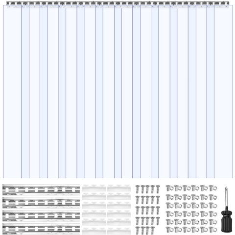 VEVOR strokengordijn, 243 cm hoog x 182 cm breed, 0,2 cm dik, 12 stuks transparant PVC strokengordijn, vriezergordijn, kunststof deurstrip voor inloopvriezers, koelkasten en opslagdeuren, met 50% overlapping