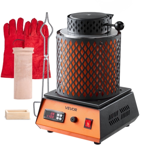 VEVOR digitale goudsmeltoven met keramische kroes van 3 kg, elektrische smeltoven 1350 W max. 1150 ℃, metaalsmeltovenset voor het maken van sieraden, metalen staven, metalen onderdelen, zwart