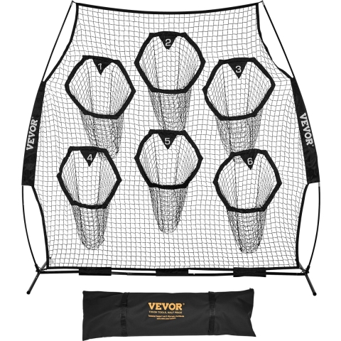 VEVOR Football Coach Werpnet Oefennet (274 x 106 x 243 cm) met 6 doelvakken en draagbare opbergtas en riemen, Werpdoeltraining voor de nauwkeurigheid van quarterback-passen, zwart