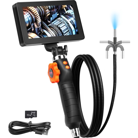 VEVOR Articulerende endoscoopcamera met licht, tweerichtings-articulerende endoscoopinspectiecamera met 6,4 mm kleine lens, 5-inch IPS 1080P HD-scherm, 8x zoom, 8 LED-lichtcamera voor auto, loodgieterswerk (4,9 ft)