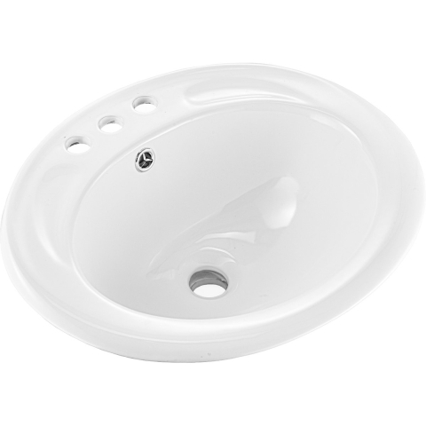 VEVOR Half-inbouwwastafel 485 x 425 mm Ovale opzetwastafel met overloop en 3 kraangaten, moderne inbouwwastafel voor kleine ruimtes Keukens Badkamers Wit