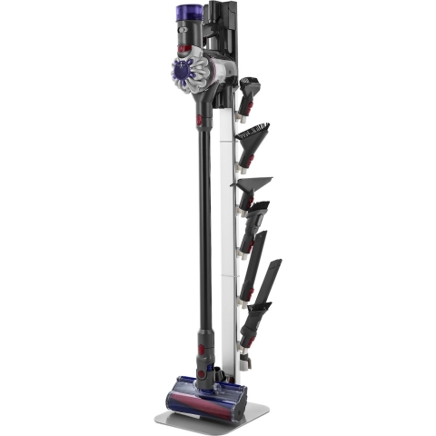 VEVOR Stofzuigerstandaard 126 cm, compatibel met Dyson G5 V15 V12 V11 V10 V8 V7 V6 Serie Staande Stofzuigers & Accessoires, Vloerstandaard, Houder met 6 Haken & Antislip Voetjes, Zilver