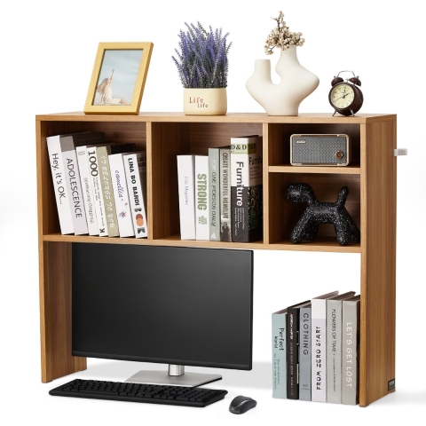 VEVOR Bureau Boekenplank 1-laags Organizer (94 x 24 x 73 cm) Tafelplanken Bureau Organizer Display Plank Gemaakt van Spaanplaat met Antislip Voetjes, voor Kantoor Slaapzaal, Houtkleur