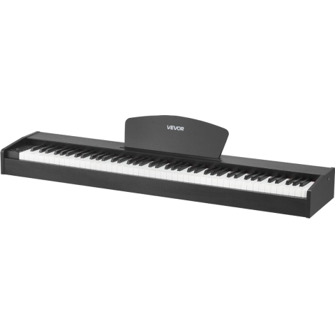 VEVOR gewogen digitale piano, 88 toetsen volledig gewogen, elektrische piano met dubbel klavier en luidsprekers, muziekstandaard, sustainpedaal, opnamefunctie, 280 toetsen, draadloze verbinding, voor beginners, zwart