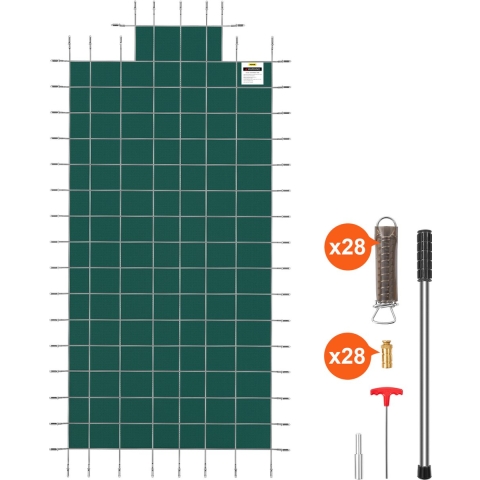 VEVOR Zwembadafdekking 5,5 x 10,4 m, geschikt voor 4,9 x 9,8 m rechthoekige winterafdekking voor in de grond, groen netweefsel, solide zwembadveiligheidsafdekking voor zwembaden