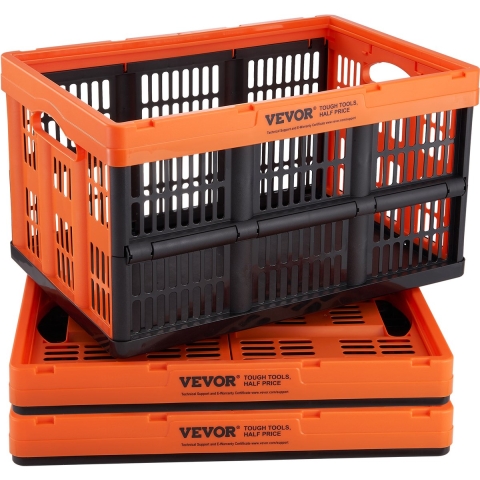 VEVOR Set van 3 45L Professionele Vouwdozen van PP Transportdoos Opvouwbare Opbergdoos met Handvat Stapelbare Dozen Opbergdoos Vouwdozen Stapelbare Dozen voor Opslag & Transport Oranje