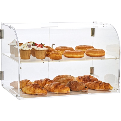 VEVOR 3-laags gebakvitrine, commerciële bakkerijvitrine 558 x 356 x 356 mm, acryl vitrine met stevige dubbele scharnieren, bakkerij-patisserievitrine voor donuts, bagels, cakes, koekjes, enz.